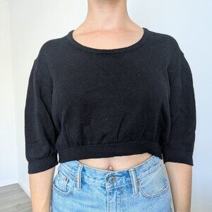 Vintage Black Cropped Sweater with Balloon sleeves